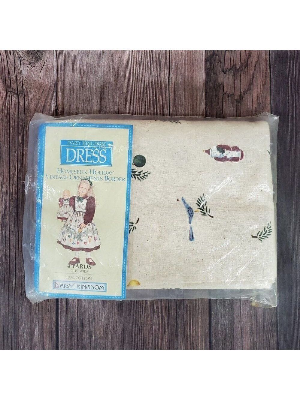New Daisy Kingdom Dress Homespun Holiday Vintage Ornaments Border 4 Yards Cotton